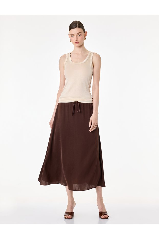 Aerobin Fabric Lace-Up Waist Flared Satin Skirt