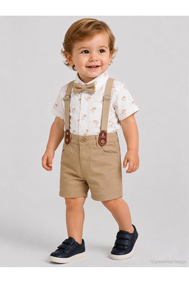 6-18 Months Set with Bow Tie and Suspenders - Brown
