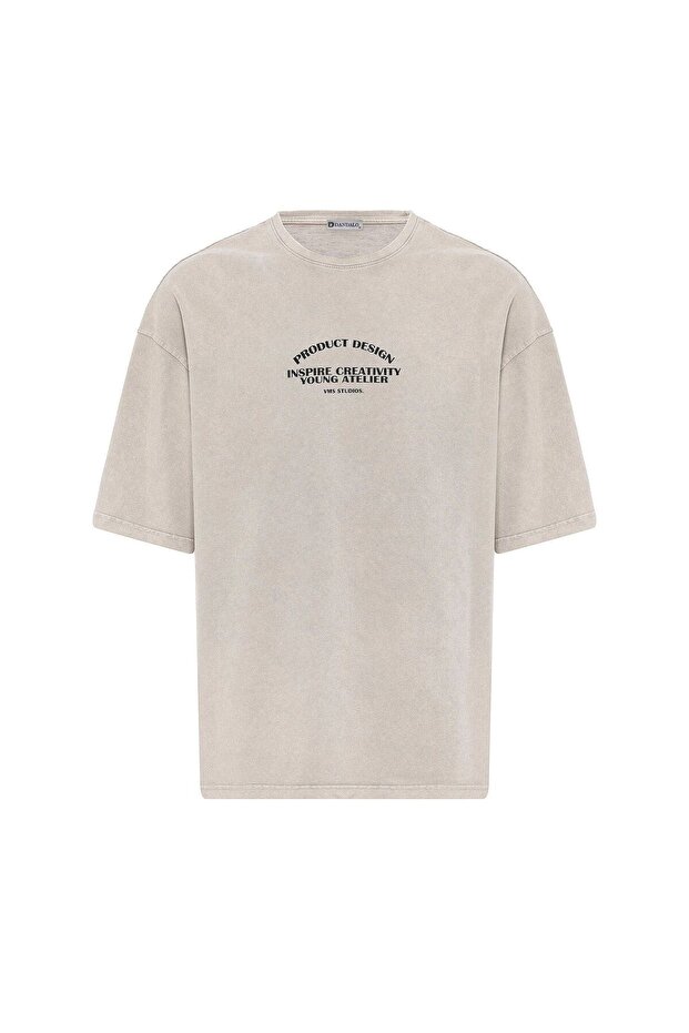 Washable Oversize T-Shirt with Pre-Washed Printed Text