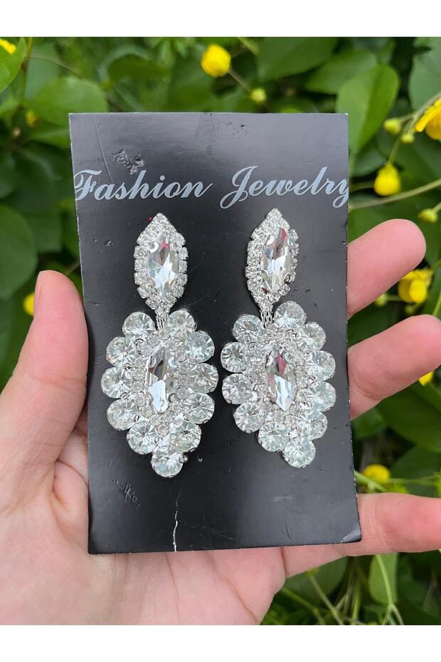 White Crystal Stone Bridal Earrings