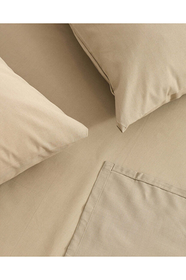 Beige 3-Piece Solid Flat Sheet (Double Size) - 5
