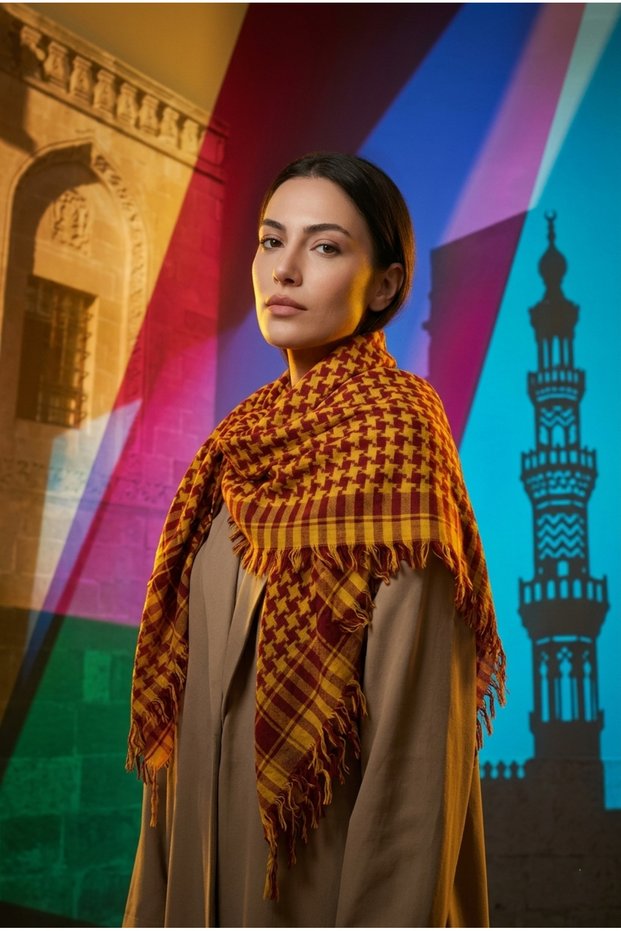 Onlie Craft Unisex Cotton Traditional Pashmina - Orange and Red Checkered Authentic Shawl / Scarf