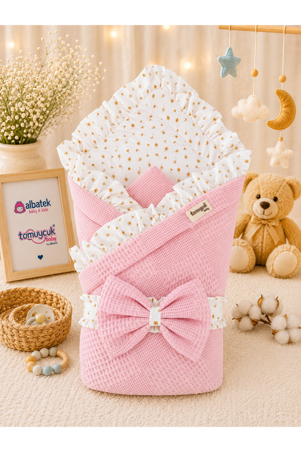 100% Cotton Pique Baby Blanket Outer Swaddle with Floral Pattern Newborn Hospital Release Seasonal