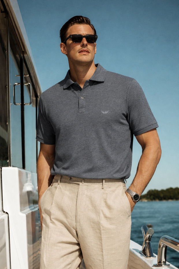 Men's Casual Comfortable Smoked Polo Collar T-Shirt