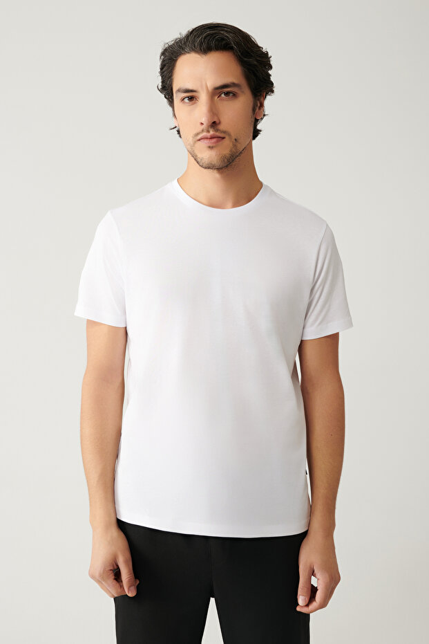Erkek Beyaz Basic Pamuklu T-shirt E001000 - 3