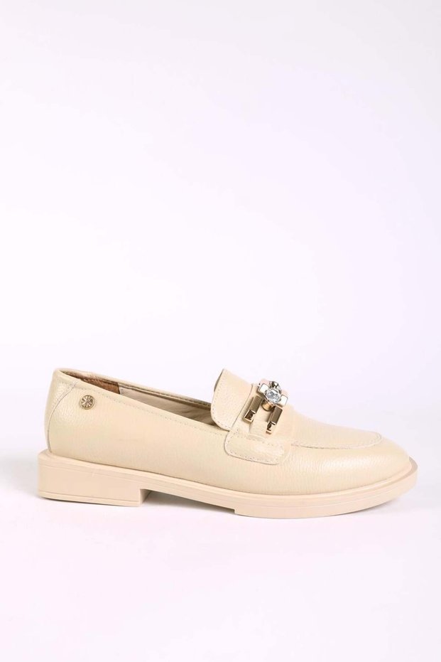 Women's Stone Detailed Loafer Shoes Beige Skin