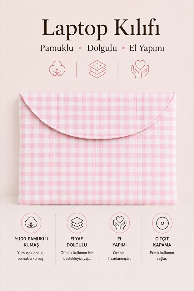 13-14 Inch -15.6 Inch Pink Checkered Patterned Laptop Bag, Women's Notebook Case, Briefcase