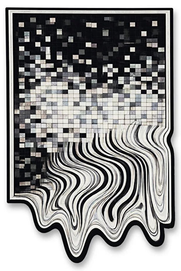 Sdt Black Gray Tones Checkered Puzzle Wavy Patterned Woven Base Modern Decorative Carpet Sdt52
