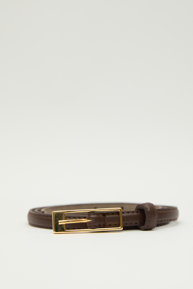 Thin Belt with Rectangular Buckle Brown - 2