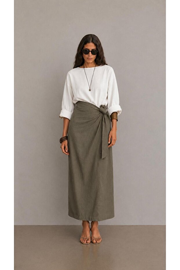 Woven Fabric Side-Tie Skirt