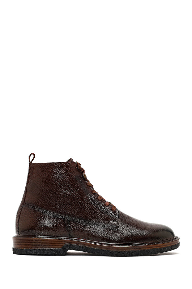 Men's Brown Lace-Up Zippered Leather Casual Boots 25Wfd6060Ft
