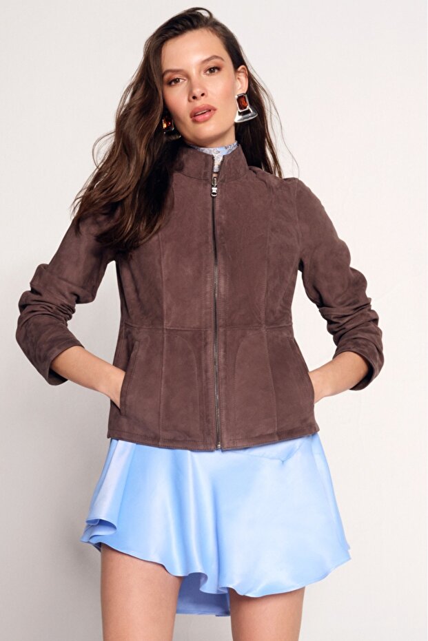 Lucy Women's Gray Double-Sided Leather Suede Jacket 26Sgd568010