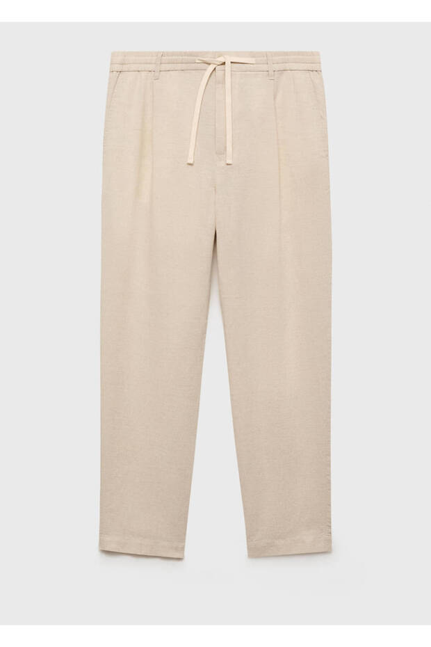 Slim fit keten beli büzgülü ipli pantolon - 3