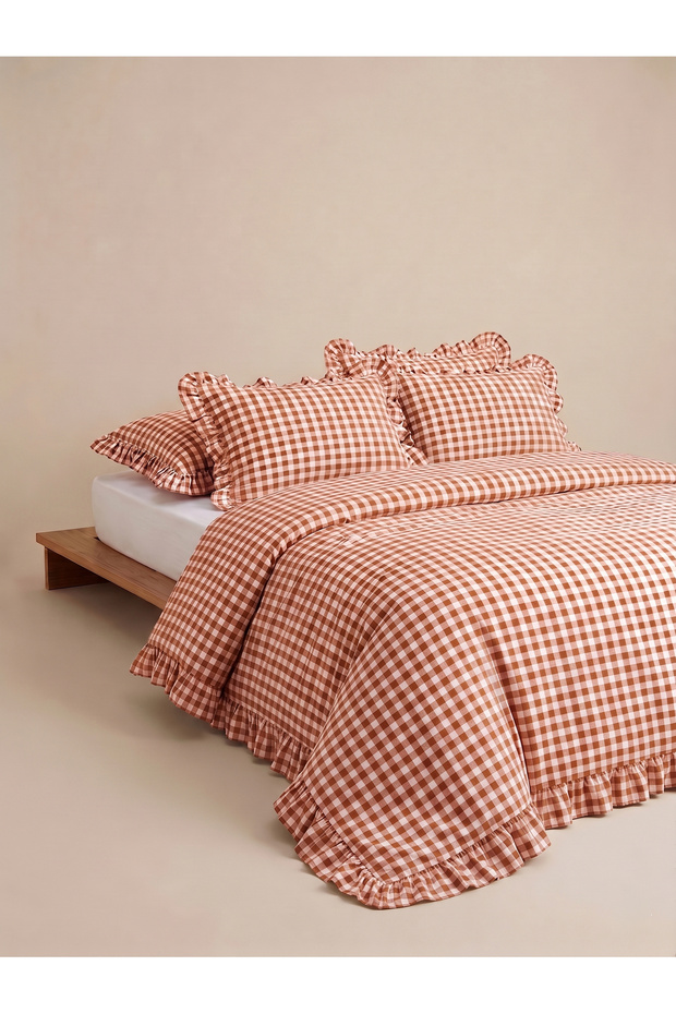 Kremit Pöti Square Patterned Ruffled Duvet Cover Set Double / Without Sheets