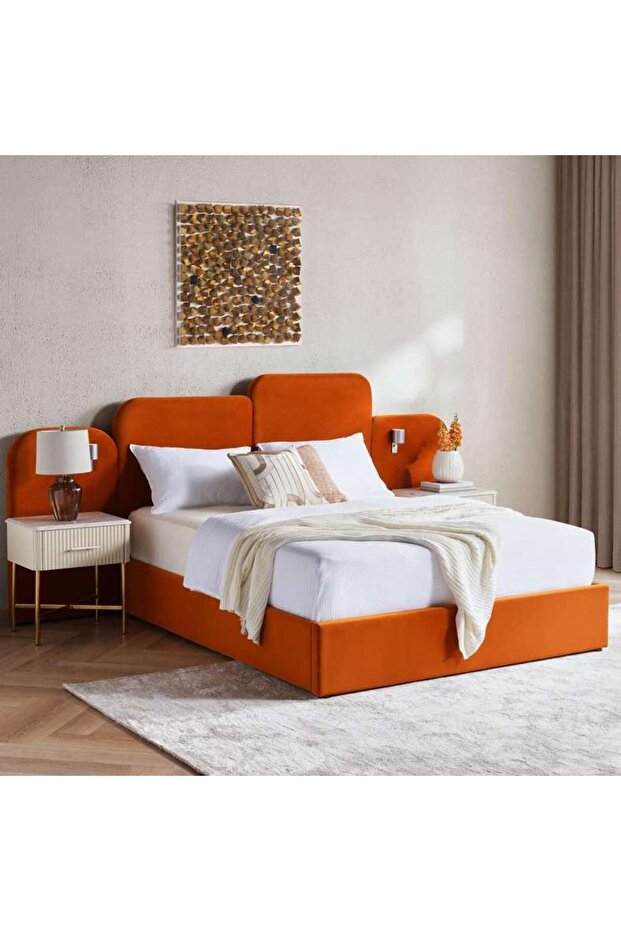 Atelie King Bed 180x200 Extended Headboard With Reading Lamp - Pumpkin Orange