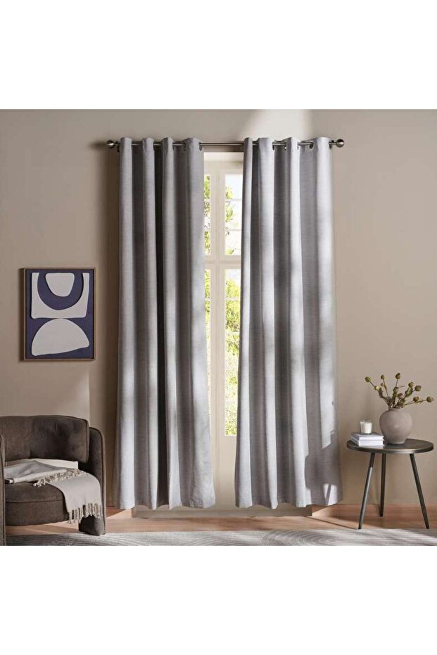 Halsey Artsilk Slub Blackout 2 Piece Curtain Set 135X240cm - Grey