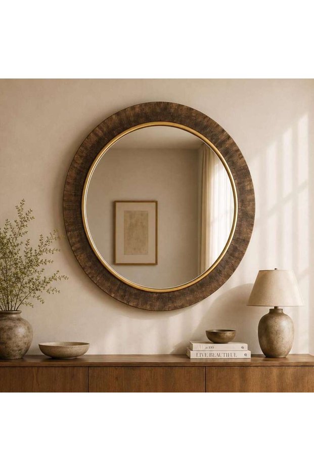 Miravelle Handcrafted Aluminum Round Mirror Dia 120cm - Antique Brass