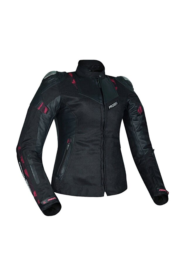 Motorcycle Women's Jacket Full Protection 4 Season Leather and Maxdura Fabric Jacket Black