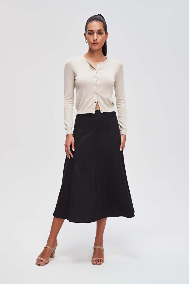 Solid Ruffled Midi Skirt - 2