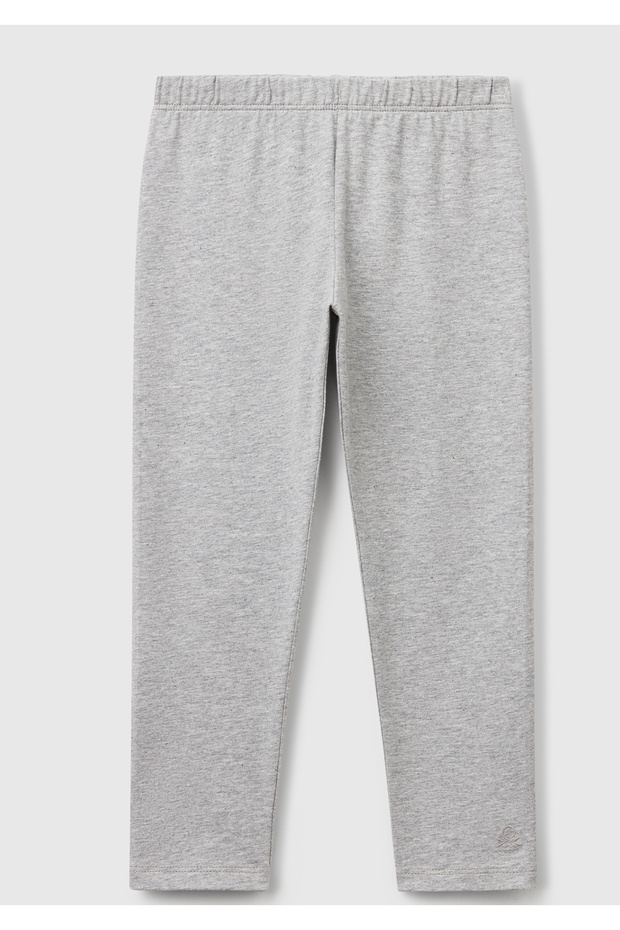 Girl's Gray Melange Long Leggings with Benetton Logo Gray Melange
