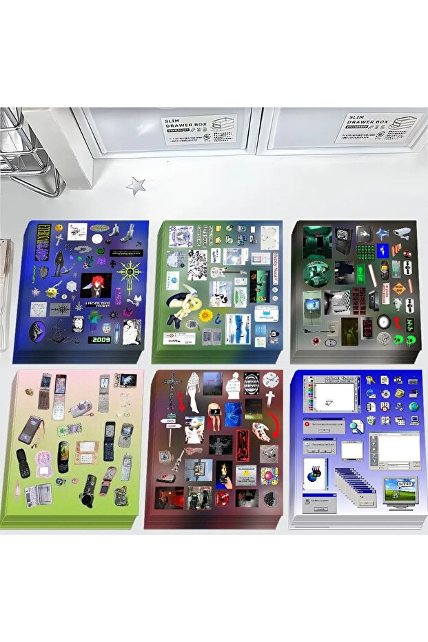 6 sheet 6sheet y2k Dreamcore Retro Weirdcore Style Die-cut Stickers for Seal Collages Diary Scrapboo