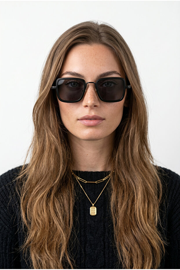 Ravon Black Frame Modern Narrow Rectangle Sunglasses – Black Lens – Unisex Minimal – Uv400 Protection