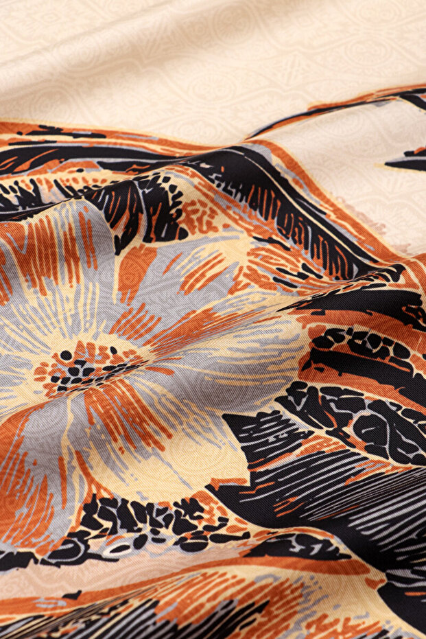 Black Derya Pattern Twill Silk Scarf - 4