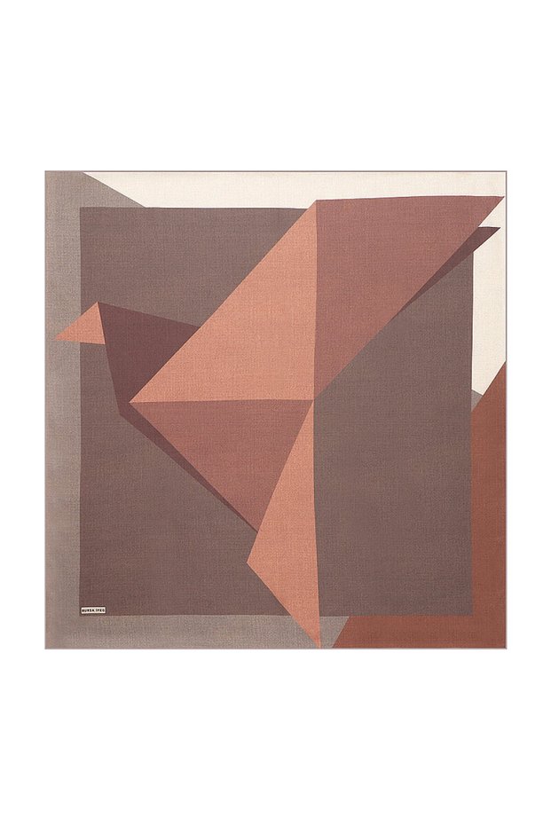 Geometric Patterned Brown Silk Twill Scarf