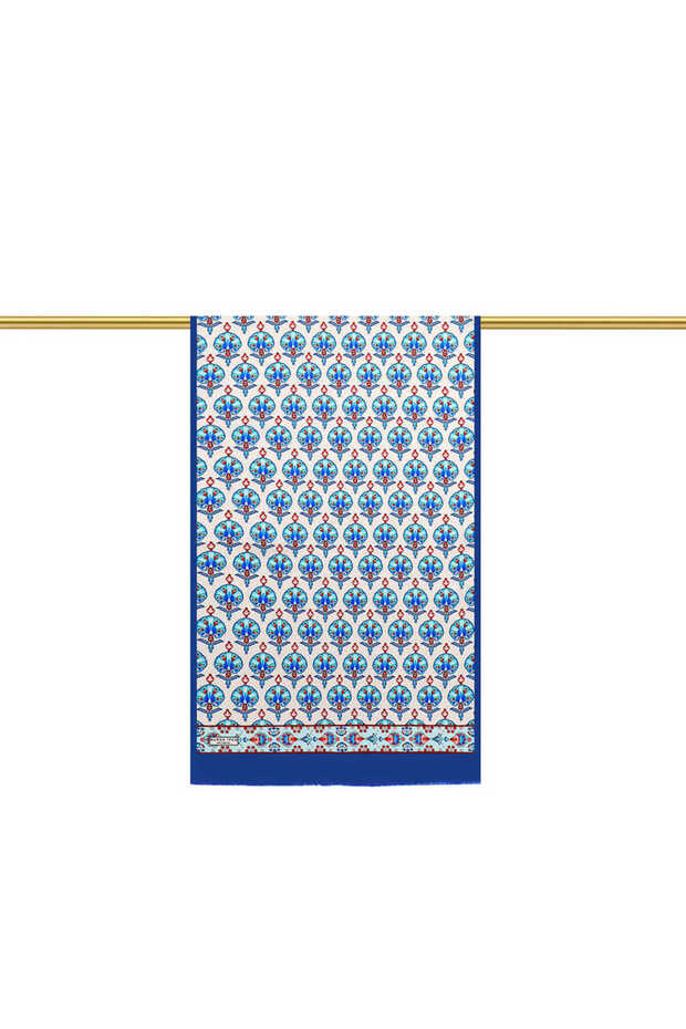 Cobalt Blue Carnation Pattern Silk Scarf - 2