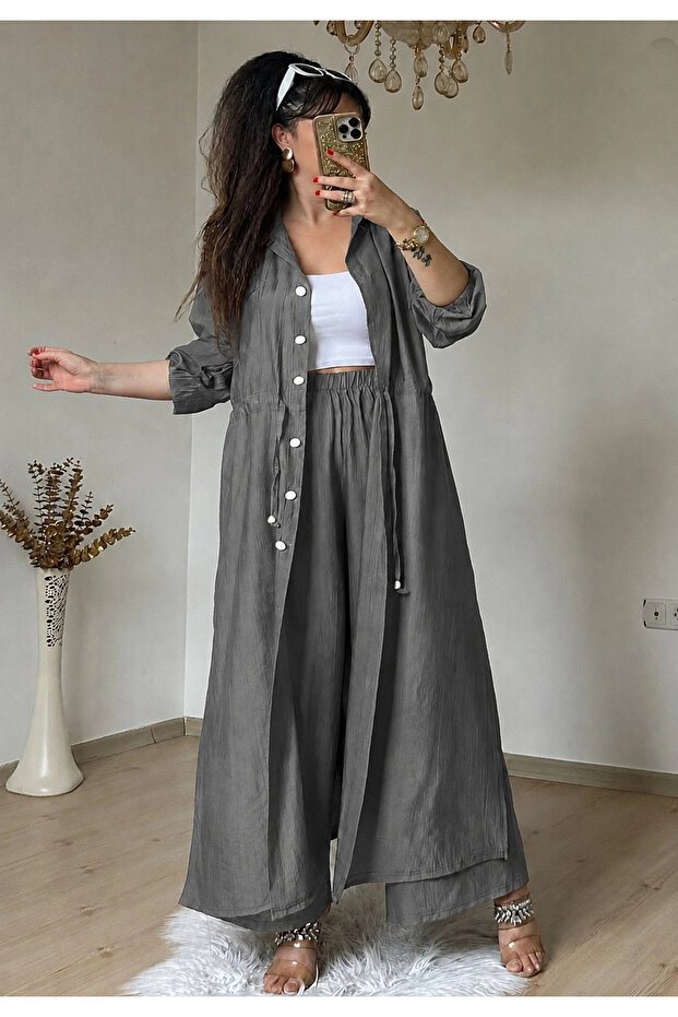 Striped Knitwear Set Gray