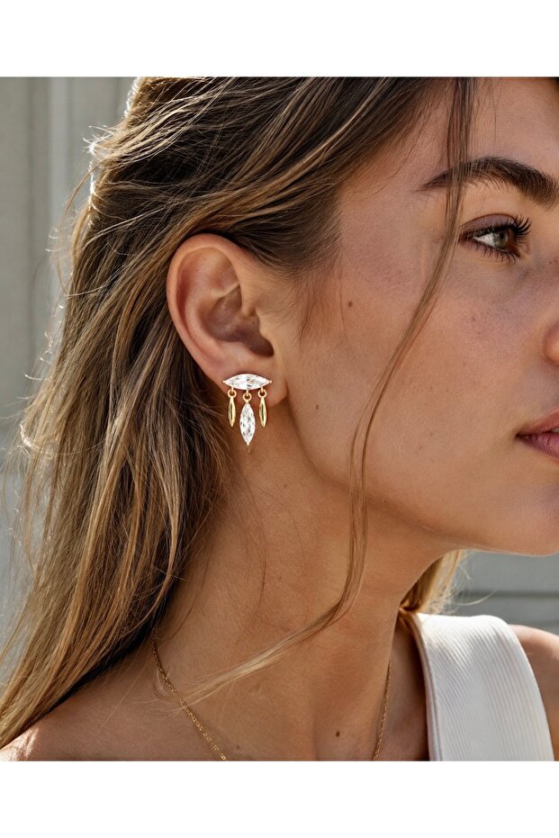 Aurel Cascade Gold Color Marquise Stone Dangle Earrings