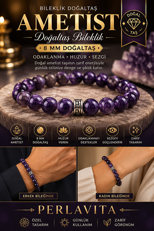 Bracelet Natural Stone Amethyst Certified 8 mm - Focus, Peace and Insight