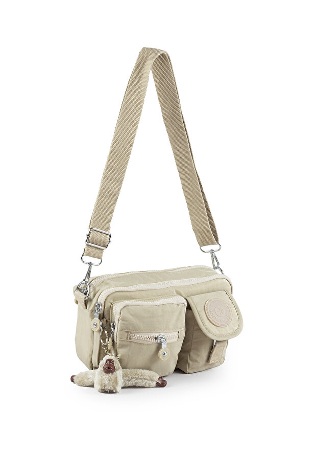 Krinkıl Free Bag Shoulder Chest and Waist Bag Waterproof Fabric Multi-Compartment Functional Cream 146V