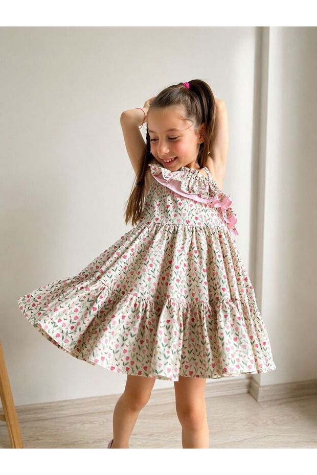 Girls' Floral Print One-Shoulder Ruffle Cotton Summer Dress - Custom Design
