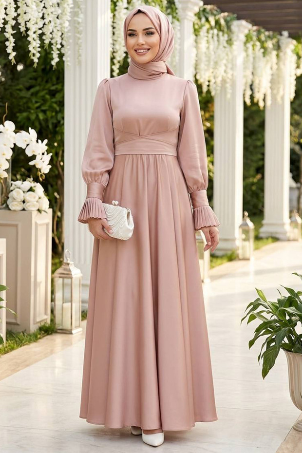 فستان سهرة من الساتان الحجاب البسكويت 5983BS