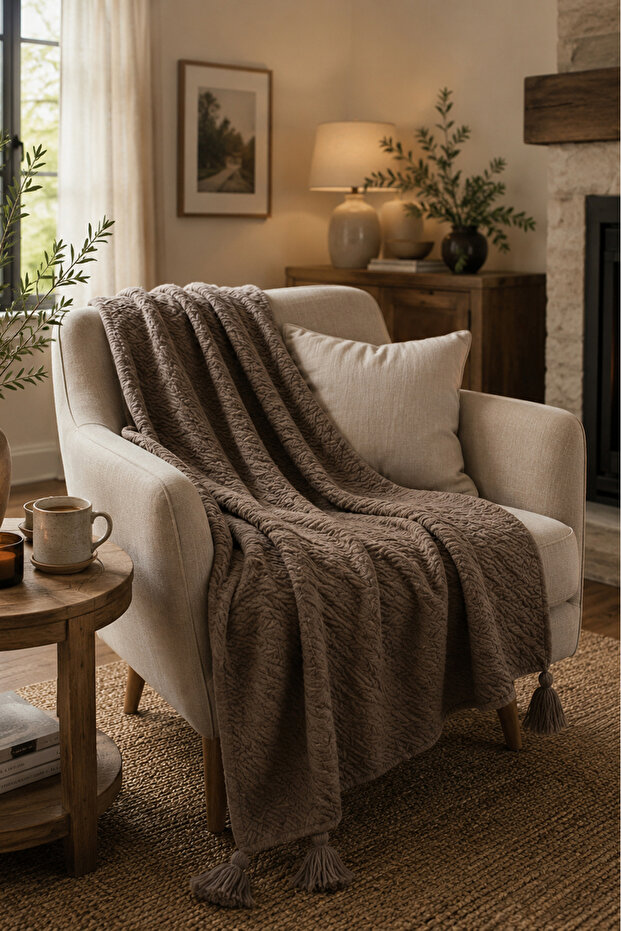 100% Cotton Modern Tasseled Double Pique Bedspread 200X220 cm