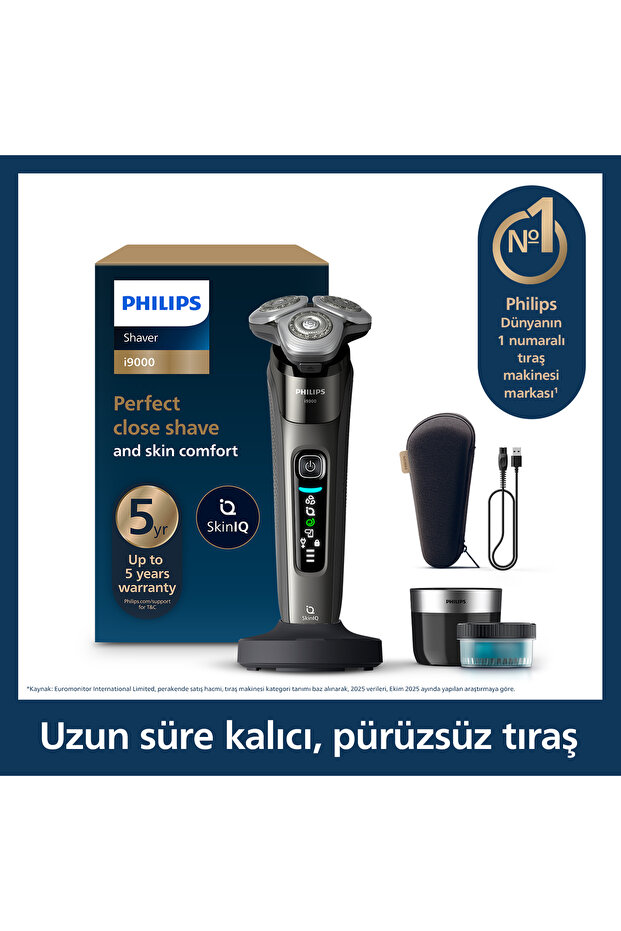 i9000 SkinIQ Islak&Kuru Tıraş Makinesi, 360 başlıklar, Şarj Standı, Çanta, X9002/30 - 1