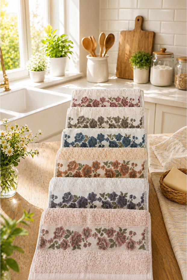 Nurpak 30X50 Gülizar Kitchen Towel | 6 Pieces | 100% Cotton | Soft & Absorbent
