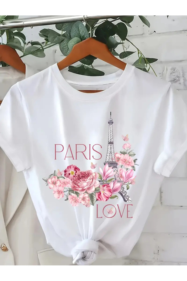 Unisex Paris Printed Crew Neck Oversize T-Shirt