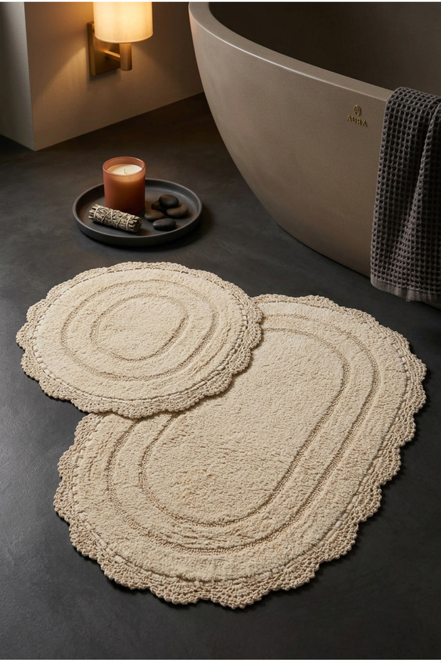 Silvassa Soft, Hand-Knitted, Dowry-Style, Absorbent 2-Piece 100% Cotton Ultra Luxury Bath Mat Set