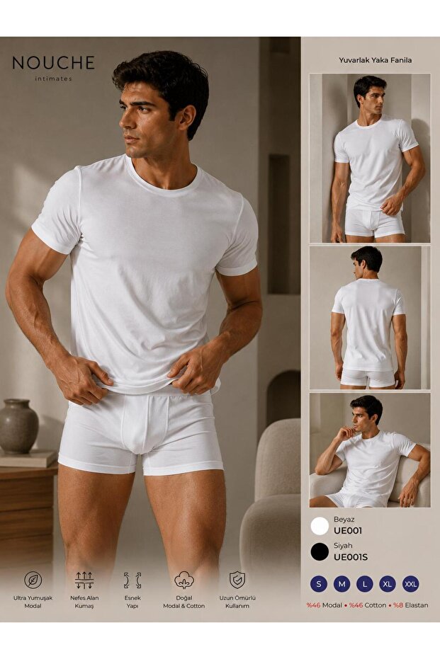Men's White Round Neck Fani̇la