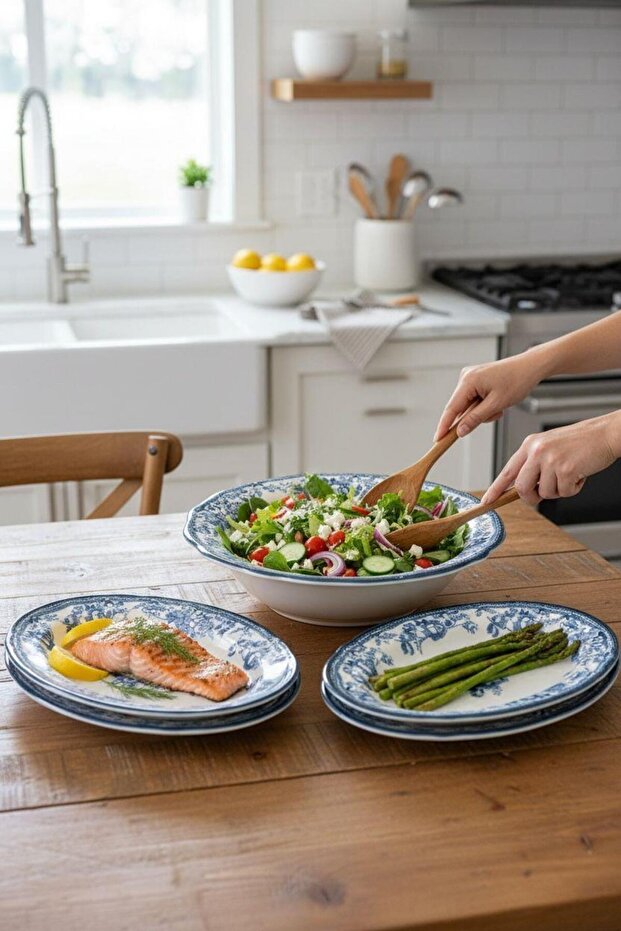5 Piece Porcelain Velour Navy Salad Boat Set