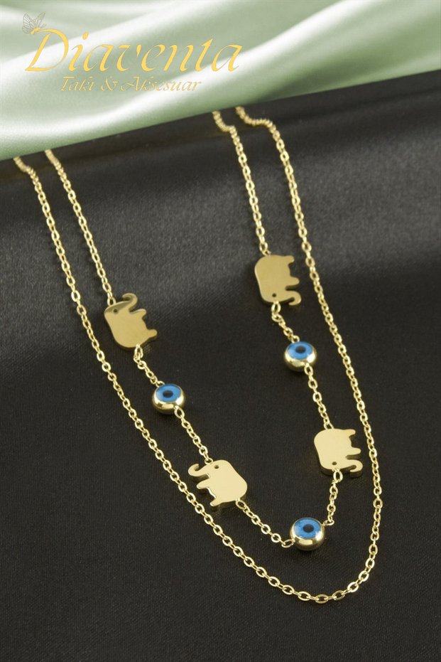 316L Steel Evil Eye Beaded Lucky Elephant Model Gold Steel Non-Tarnish Necklace-45