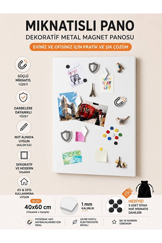 Magnetic Board White 40X60 cm Decorative Metal Magnet Board, Note Photo Wall Board