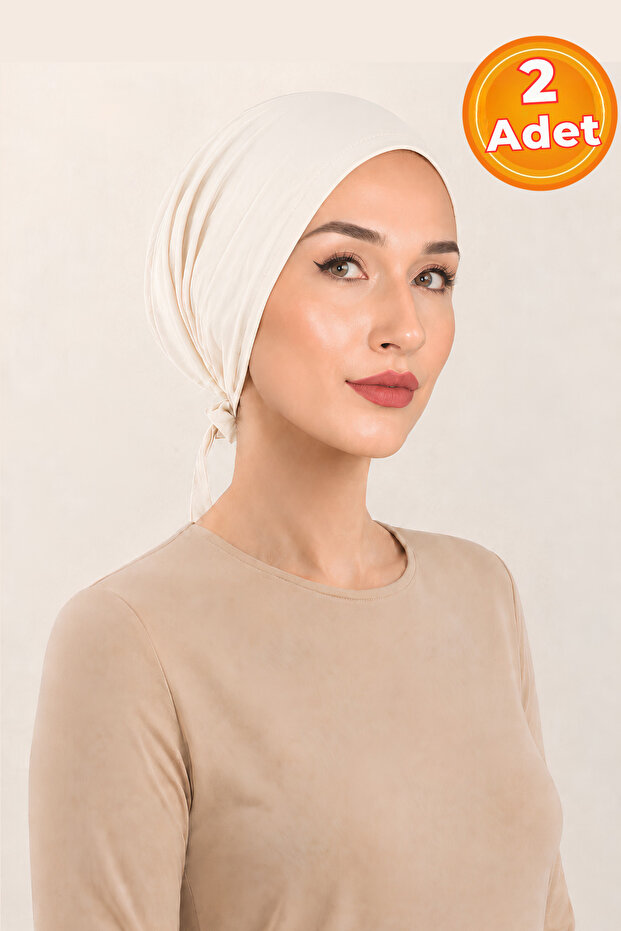 2 Pieces Off-White Pre-Sewn Cotton Combed Cotton Bonnet | Flexible, Comfortable, Daily Use, Hijab Undergarment