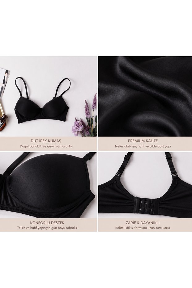 Ece's French Style Wire Free Mulberry Silk Satin Bra Women's Underwear W1035