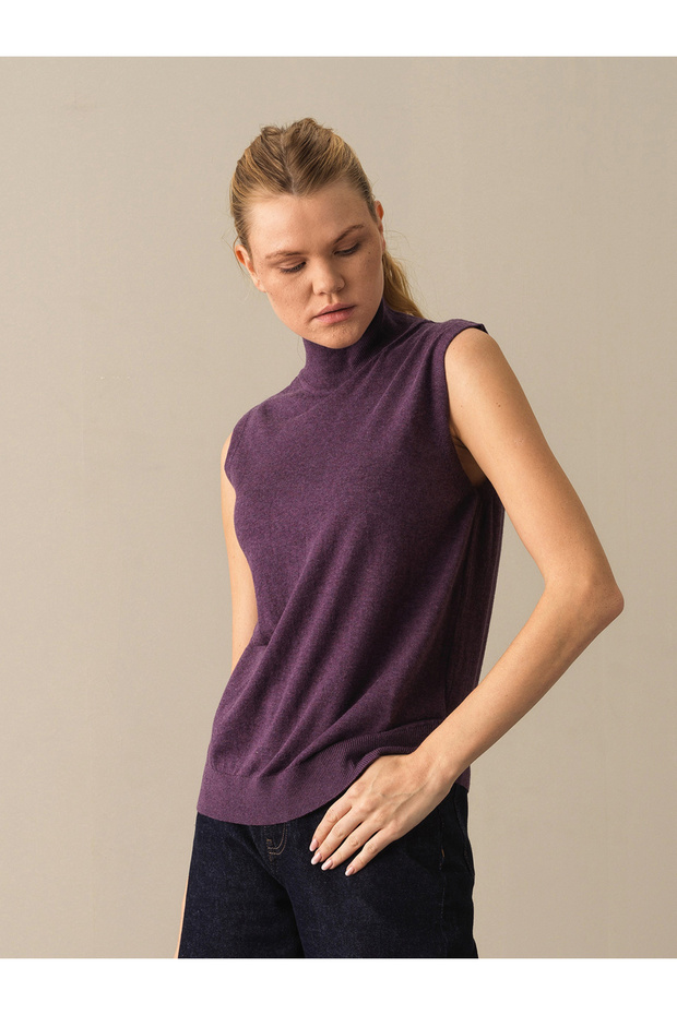 Kadın Mor Regular Fit Basic Kazak