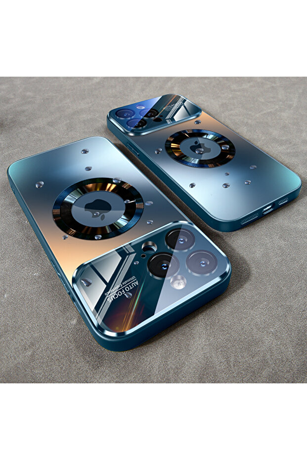For iPhone 13Pro MAX Blue Luxury Glass Camera For Magesafe Magnetic Wireless Charge Case For iPhone