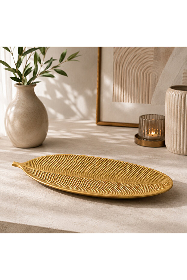Natural Bamboo Leaf Form Decorative Presentation Tray 50X17 cm