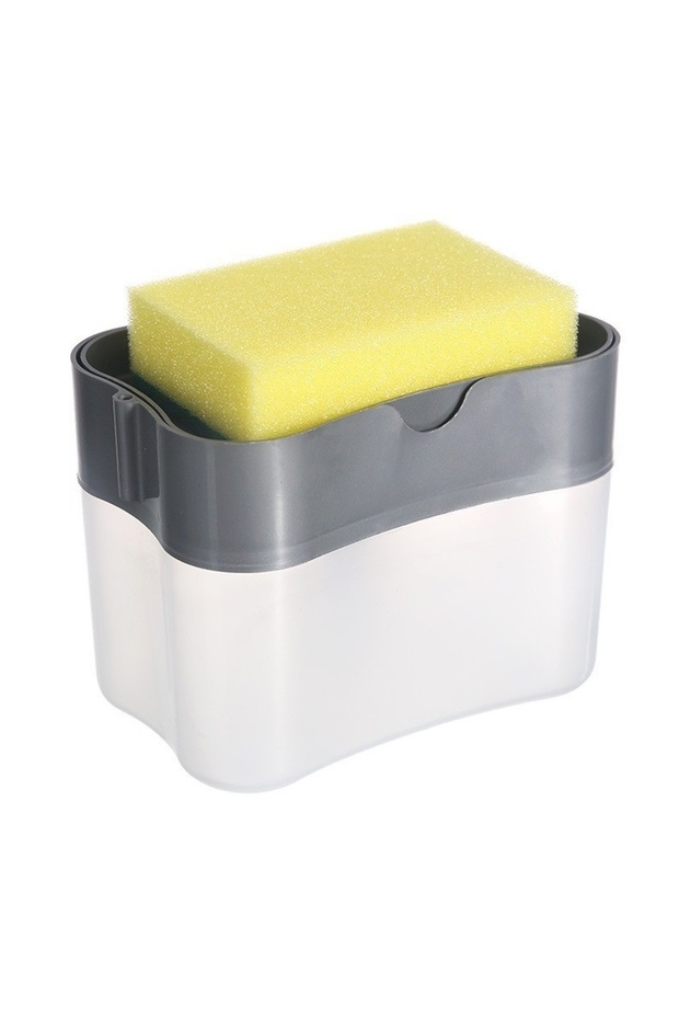 grey 1 For Household Kitchen 2 In 1 Pressing Soap Liquid Box, Easy To Replenish, Durable, For Sponge